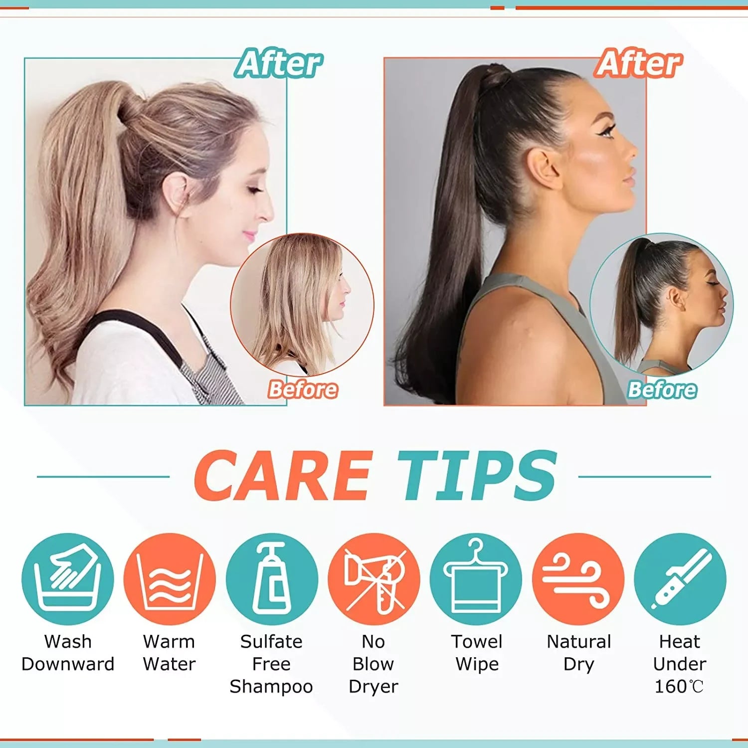 Human Hair Ponytail Extension – Straight Remy Wrap-Around Clip-In Ponytail 80g