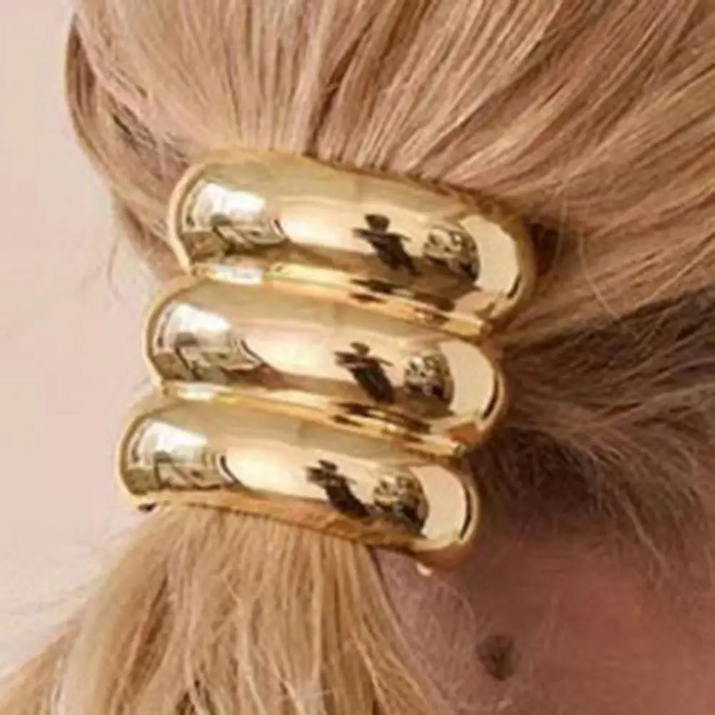 Gold Metal Hair Tie Cuff Set – 3/4-Piece High Elastic Ponytail Bands | Silkara™ Hair Accessories