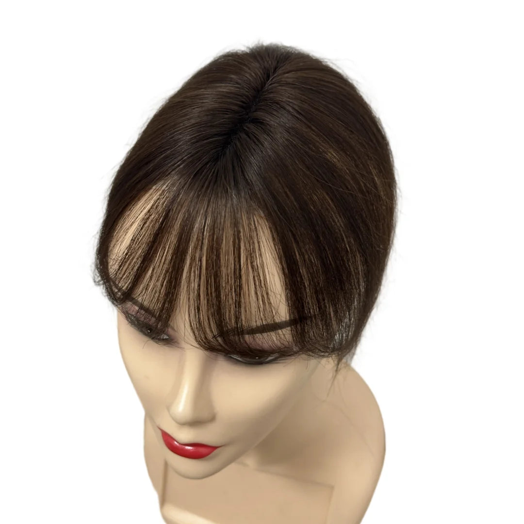 Clip-Free Human Hair Topper with Fringe – Invisible Lace Hair Piece
