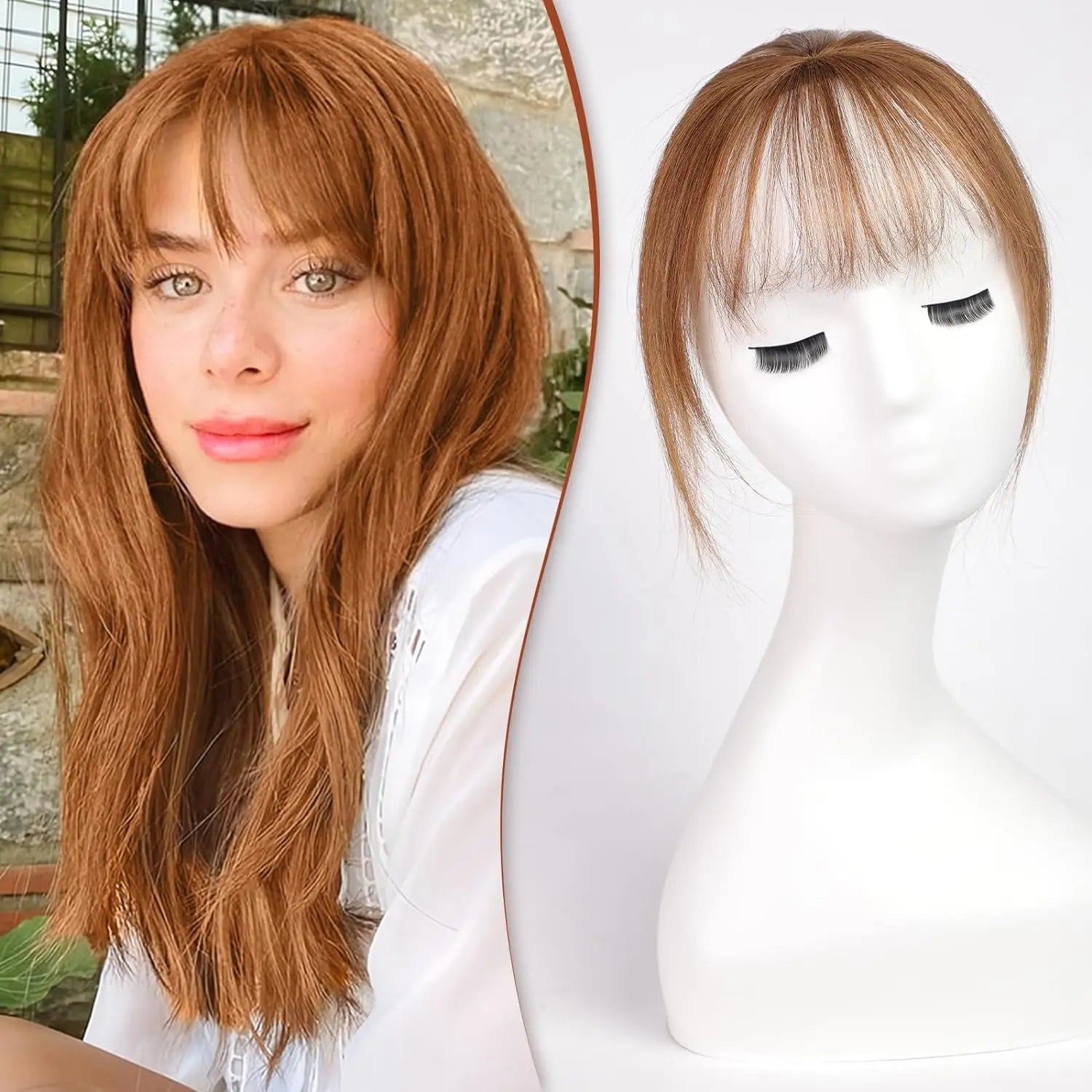 Clip-In Human Hair Bangs – Wispy Full Fringe with 3 Clips