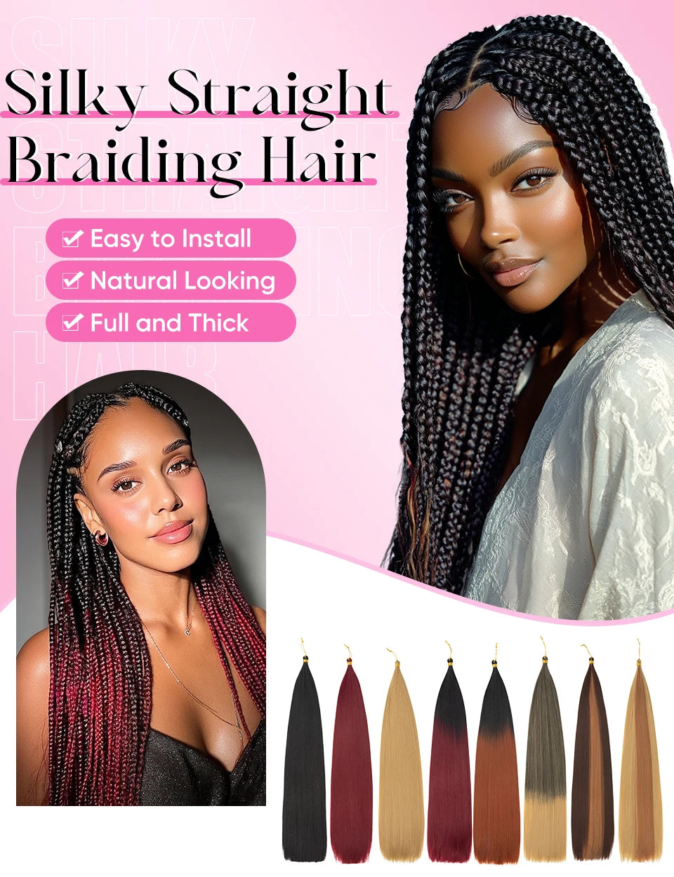 30 Inch Straight Braiding Hair Extensions – Soft Synthetic Crochet Braiding Hair Bundles for Women