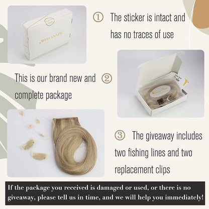 Invisible Wire Human Hair Extensions – One Piece Halo Weft with Clips (12–20”)