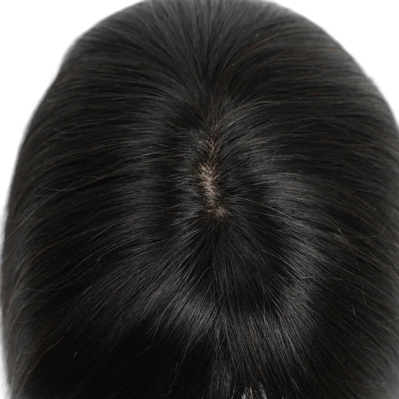 Human Hair Topper with Bangs – Natural Crown Coverage 12 × 13 cm