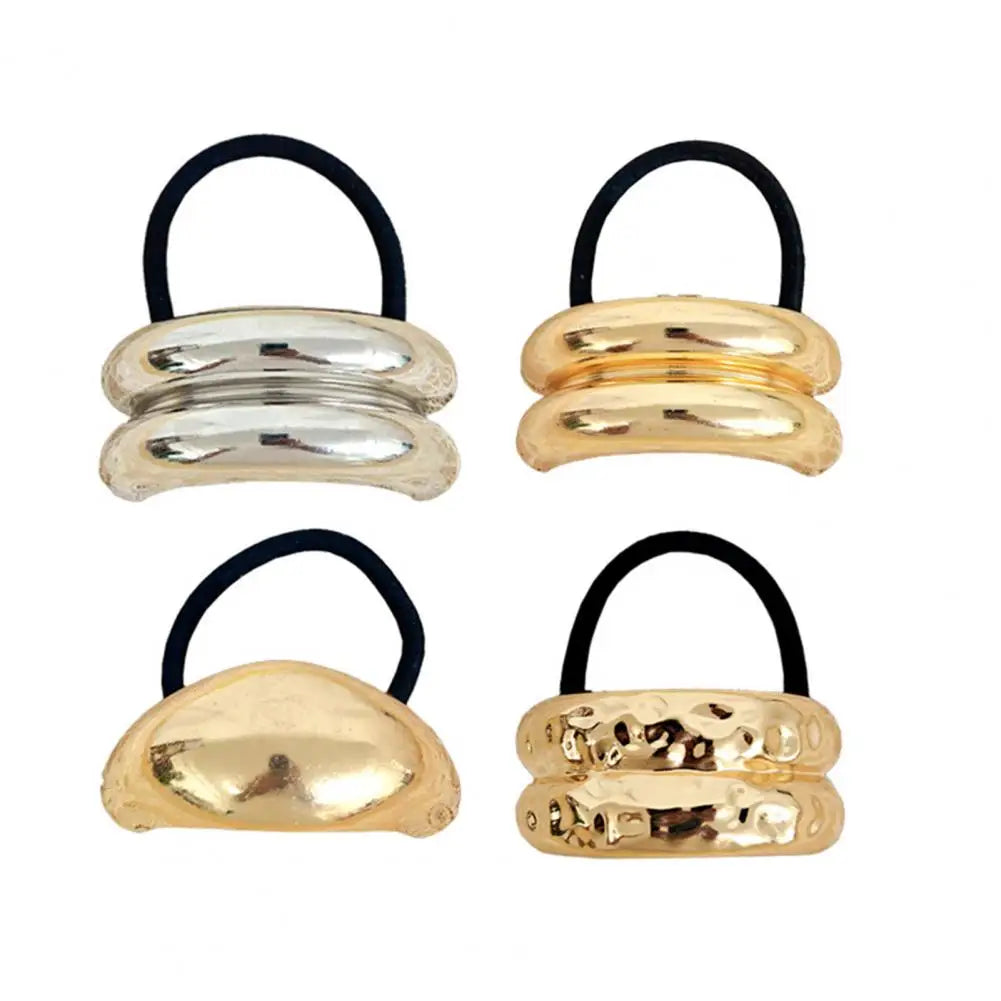 Gold Metal Hair Tie Cuff Set – 3/4-Piece High Elastic Ponytail Bands | Silkara™ Hair Accessories