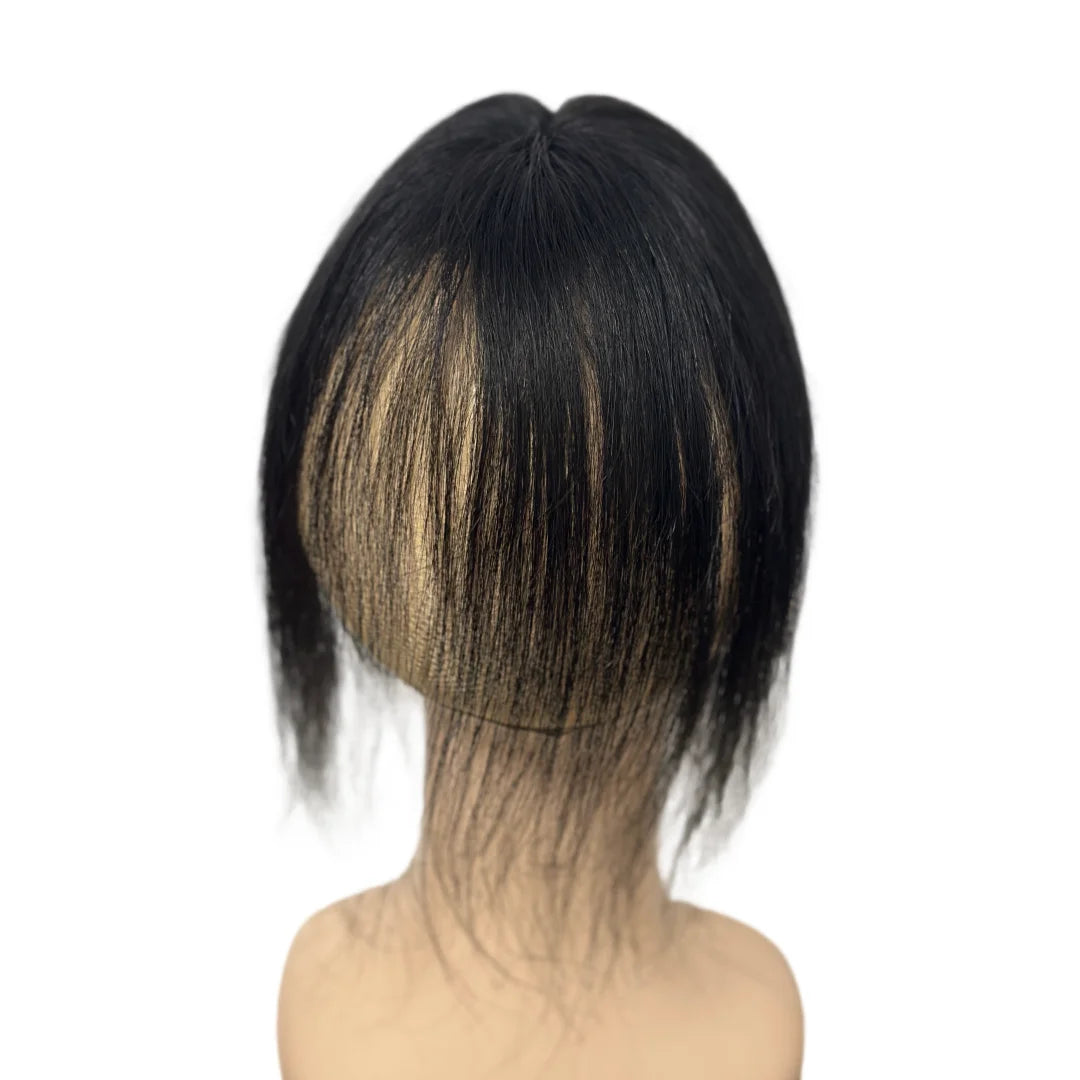 Clip-Free Human Hair Topper with Fringe – Invisible Lace Hair Piece