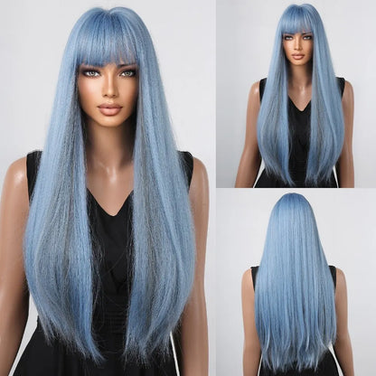 Black Long Straight Wig for Women – Heat Resistant Synthetic Daily & Cosplay Wig