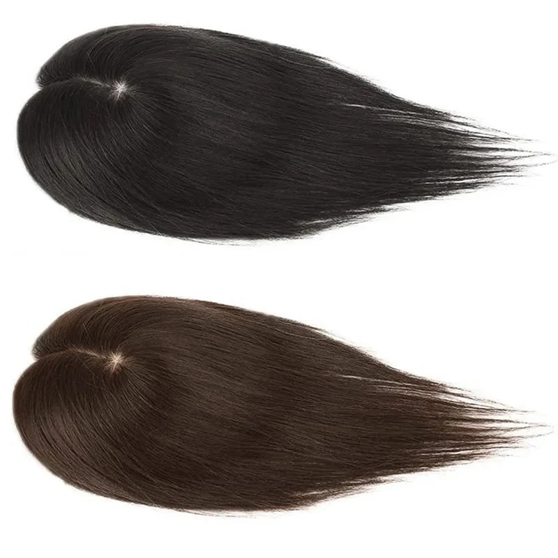 Silk Base Human Hair Topper with Bangs – 12 × 13 cm Remy Clip-In Crown Topper