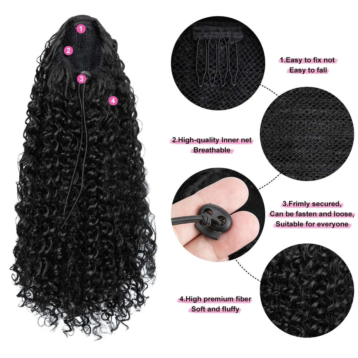Silkara™ Afro Kinky Curly Drawstring Ponytail 16 Inch Clip In