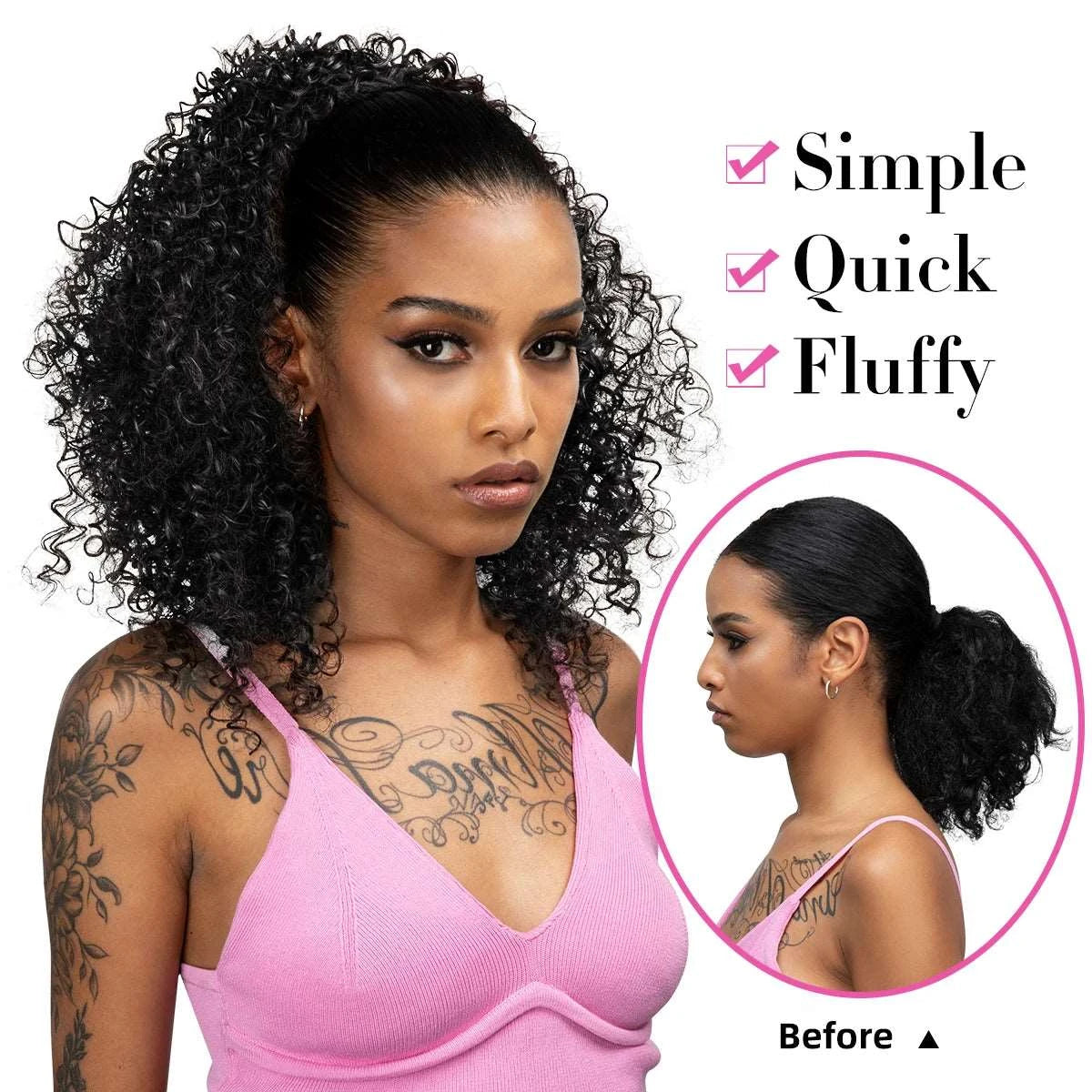 Silkara™ Afro Kinky Curly Drawstring Ponytail 16 Inch Clip In