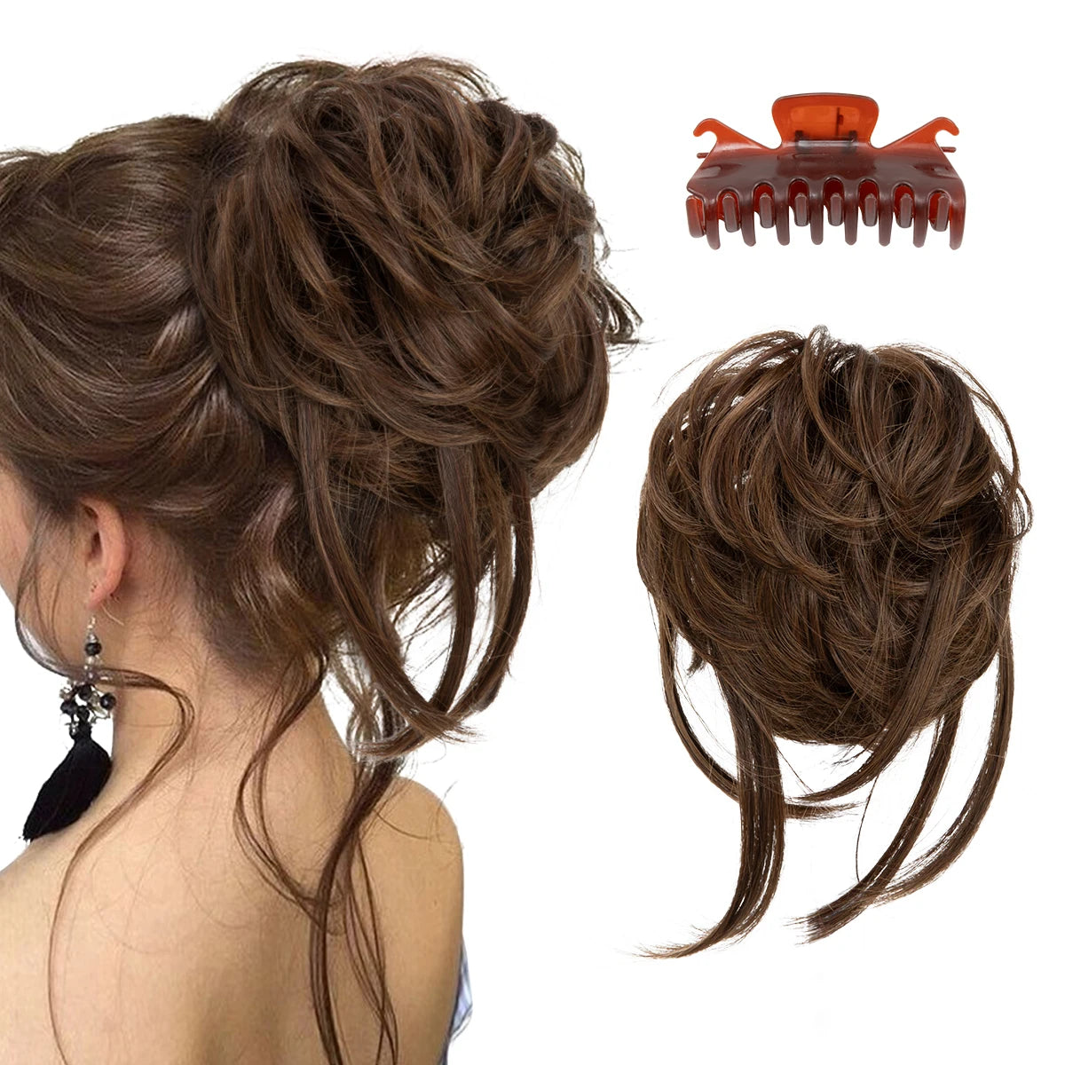 8.5-inch synthetic messy bun hairpiece in Chocolate Multi shade