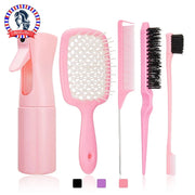 Detangling Hair Brush & Comb Set – Curved Brush, Rat Tail Comb & Edge Styling Tools