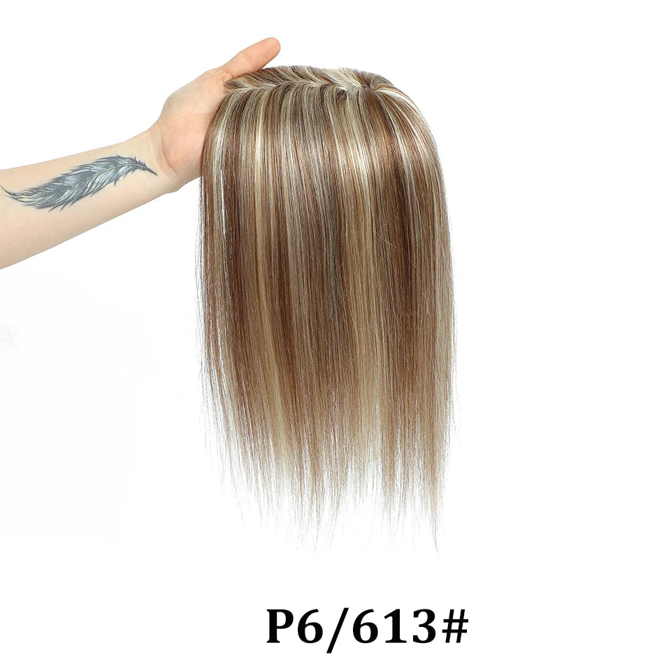 Human Hair Topper with Bangs – Natural Crown Coverage 12 × 13 cm