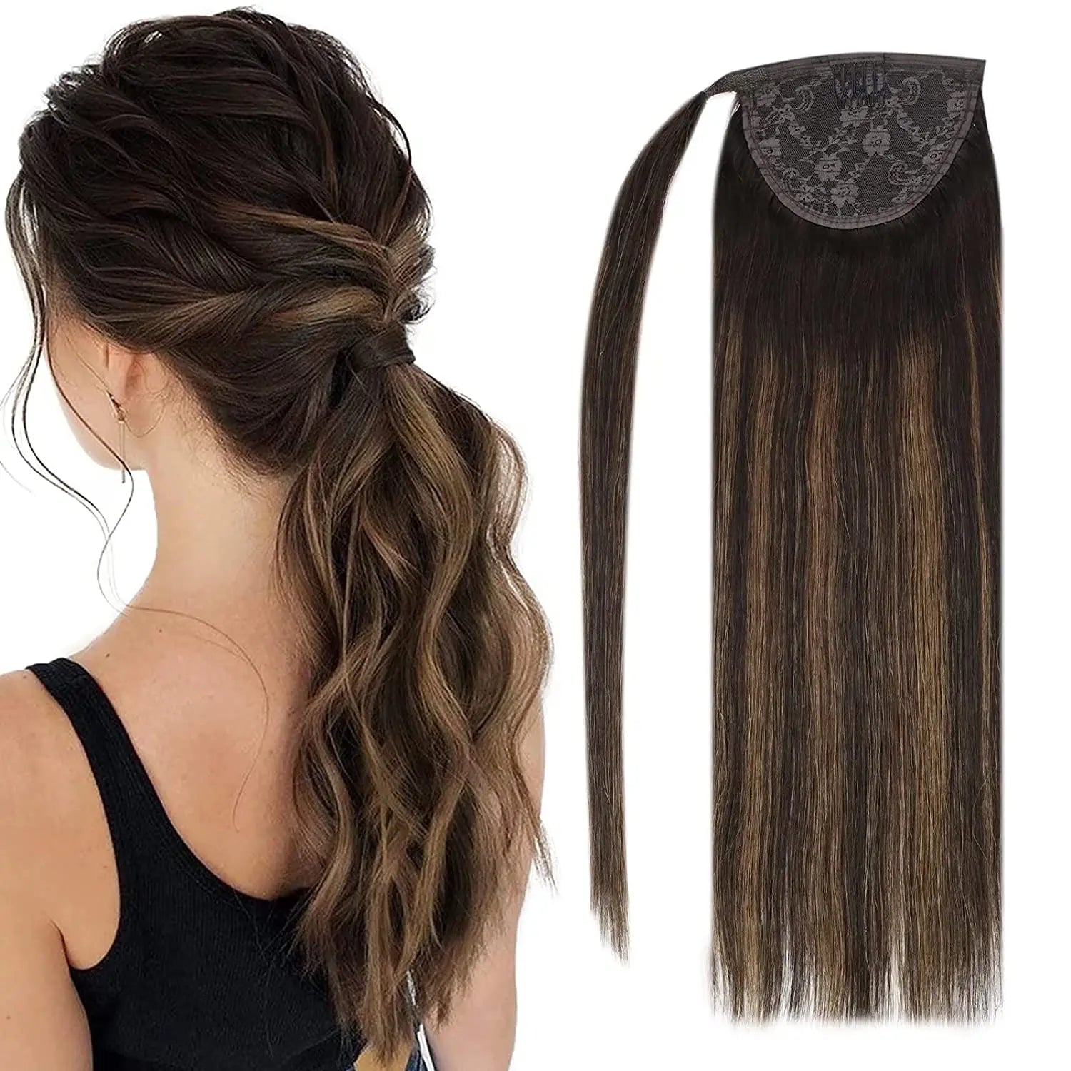 Human Hair Ponytail Extension – Straight Remy Wrap-Around Clip-In Ponytail 80g