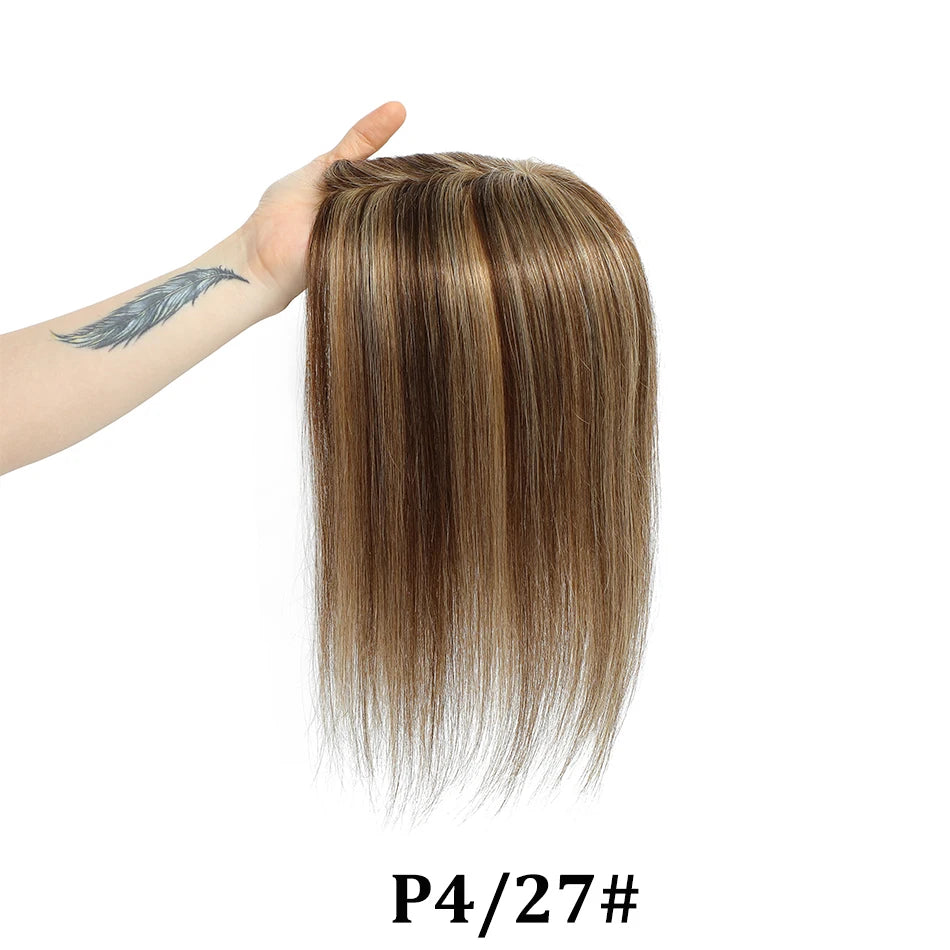 Human Hair Topper with Bangs – Natural Crown Coverage 12 × 13 cm