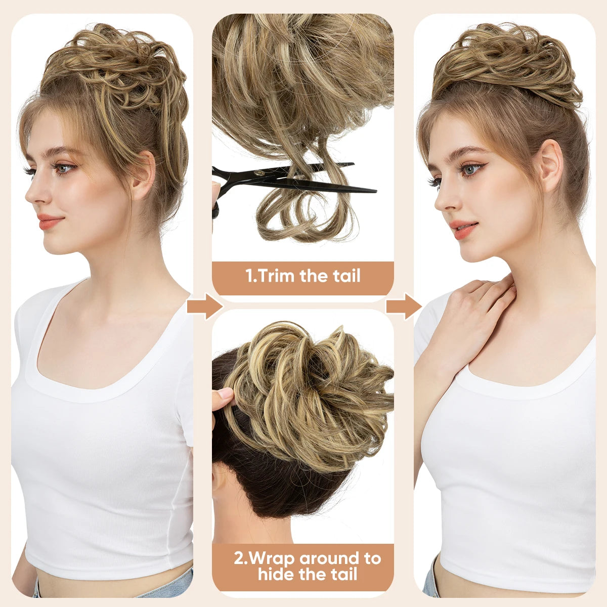 8.5-Inch Synthetic Messy Bun – Detachable Claw Clip & Elastic