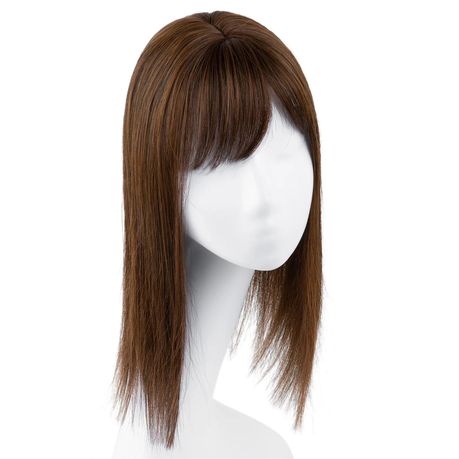 Natural-Look Hair Topper with Bangs – Medium-Length Clip-In Wig for Women (Straight, 120% Density)