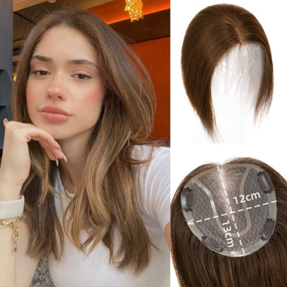 14” Brown Human Hair Topper – Straight Mono Lace Base Clip-In Hairpiece for Women