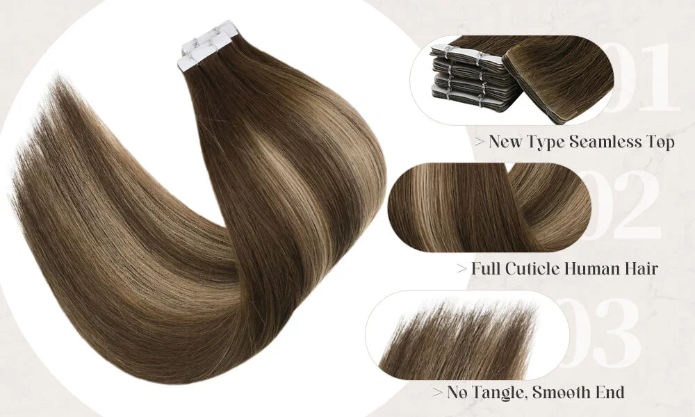 Virgin Remy Tape-In Hair Extensions – Invisible Injection Tape, Double Drawn, Natural Straight (20pcs)