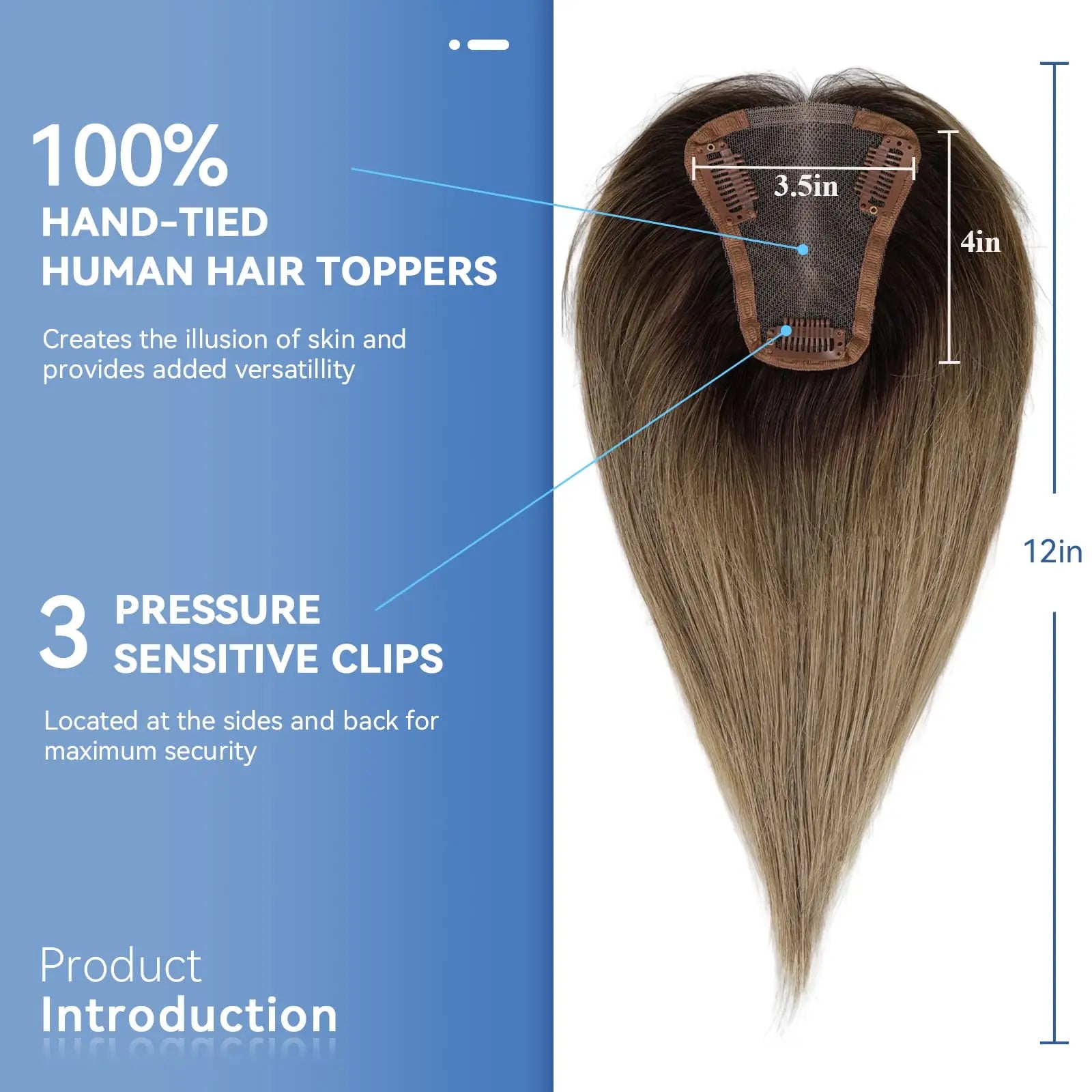 Ombre Ash Blonde Human Hair Topper | Silk Base Remy Hair Topper for Thinning Hair
