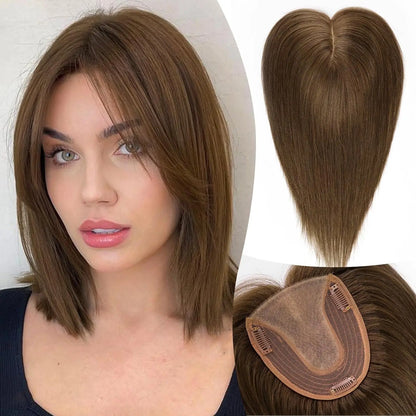 12” Mixed Blonde Human Hair Topper with Bangs – 360° Lace Base Clip-In for Women