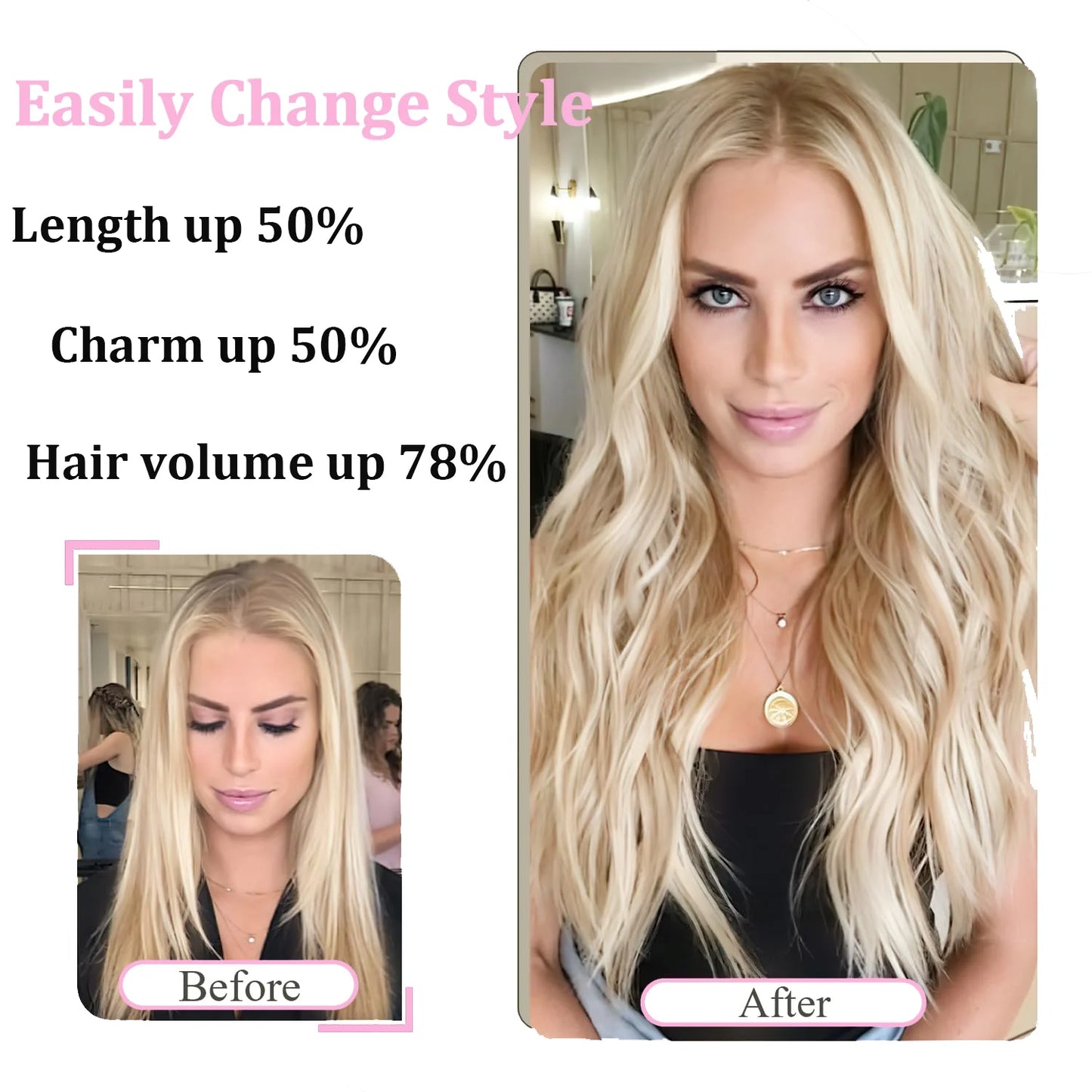 Invisible Wire Halo Human Hair Extensions – Straight Blonde Remy Halo with Clips