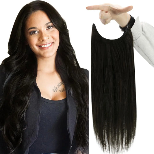 Invisible Wire Halo Human Hair Extensions – Straight Blonde Remy Halo with Clips