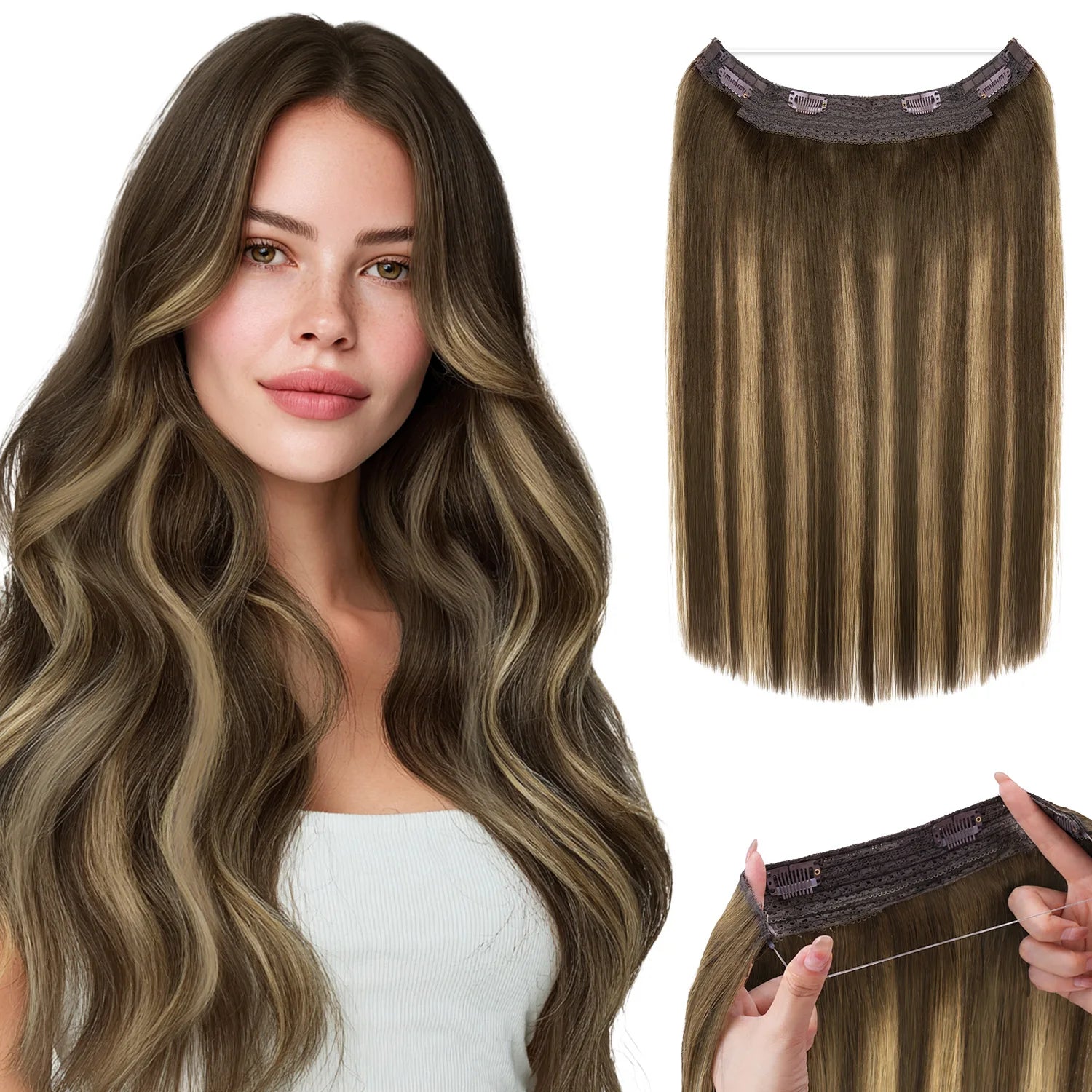 Human Hair Wire Extensions – Invisible Halo Clip-In Straight Remy Hair