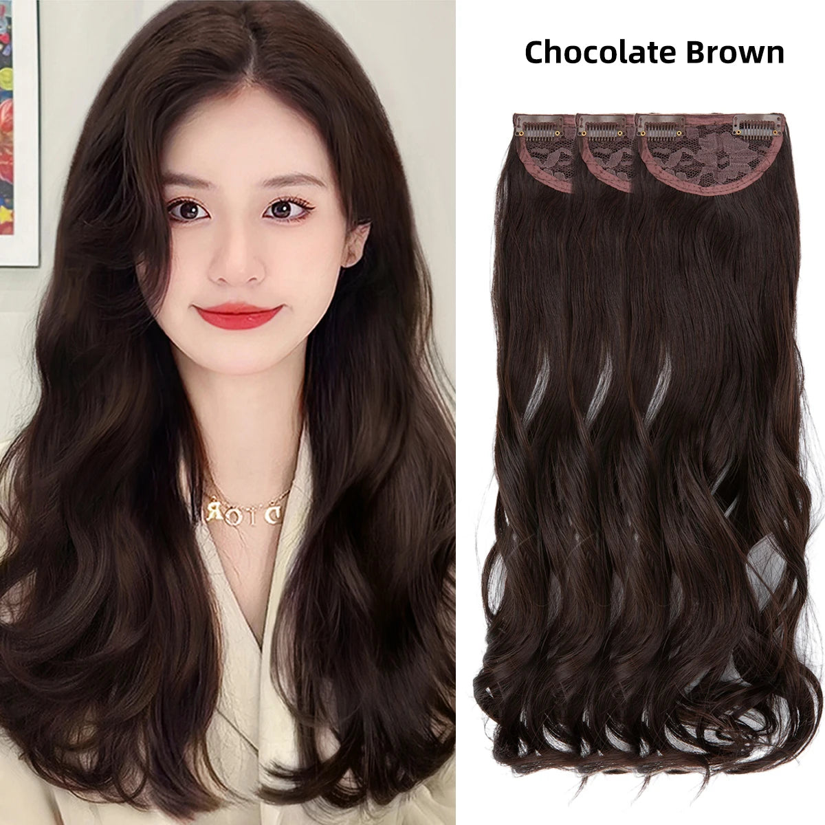 3PCS Wavy Clip In Hair Extensions – Thick Synthetic Full Head Hair Extensions for Women