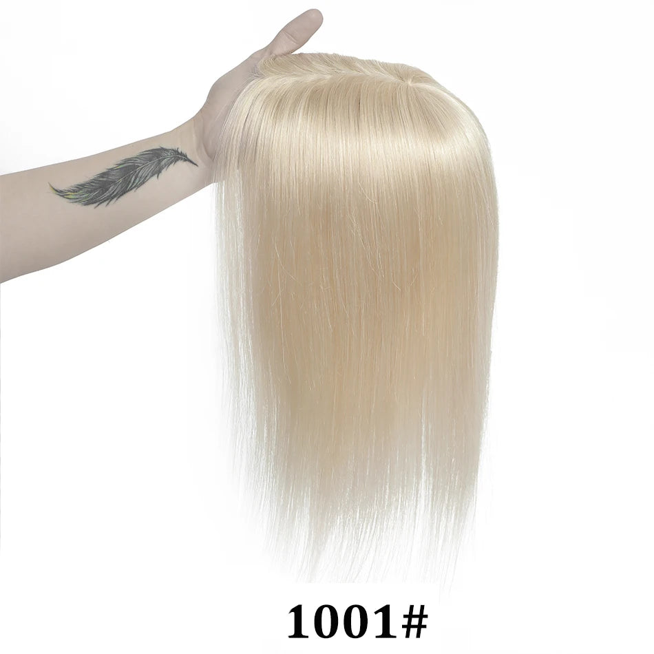 Human Hair Topper with Bangs – Natural Crown Coverage 12 × 13 cm