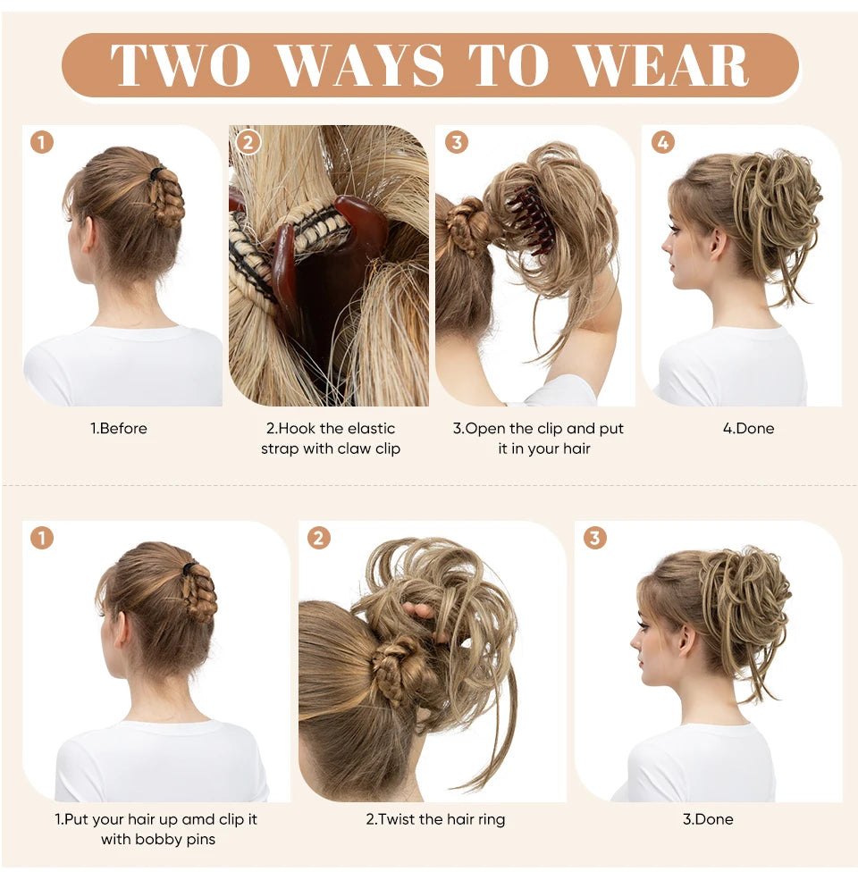 8.5-Inch Synthetic Messy Bun – Detachable Claw Clip & Elastic