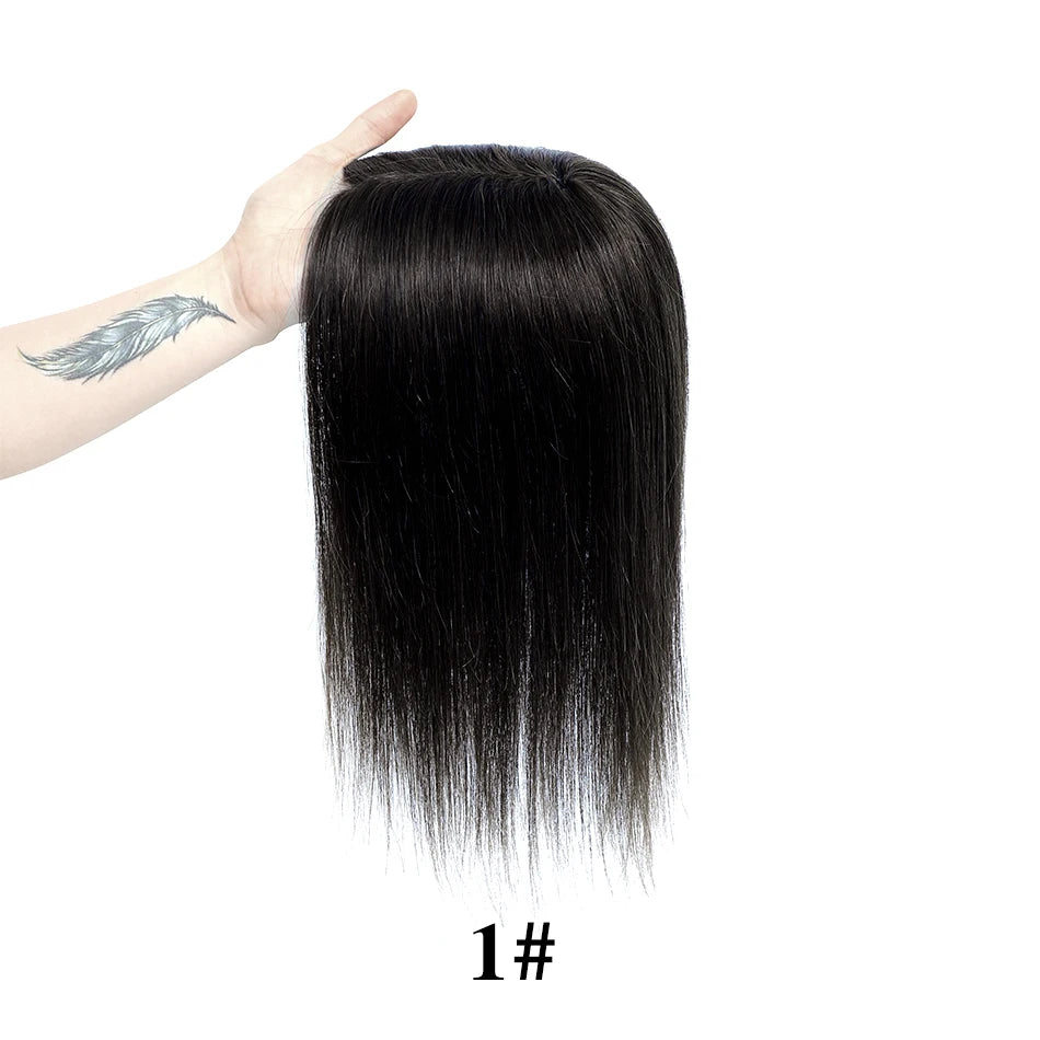 Human Hair Topper with Bangs – Natural Crown Coverage 12 × 13 cm