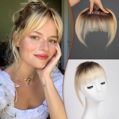 Clip-In Human Hair Bangs – Wispy Full Fringe with 3 Clips