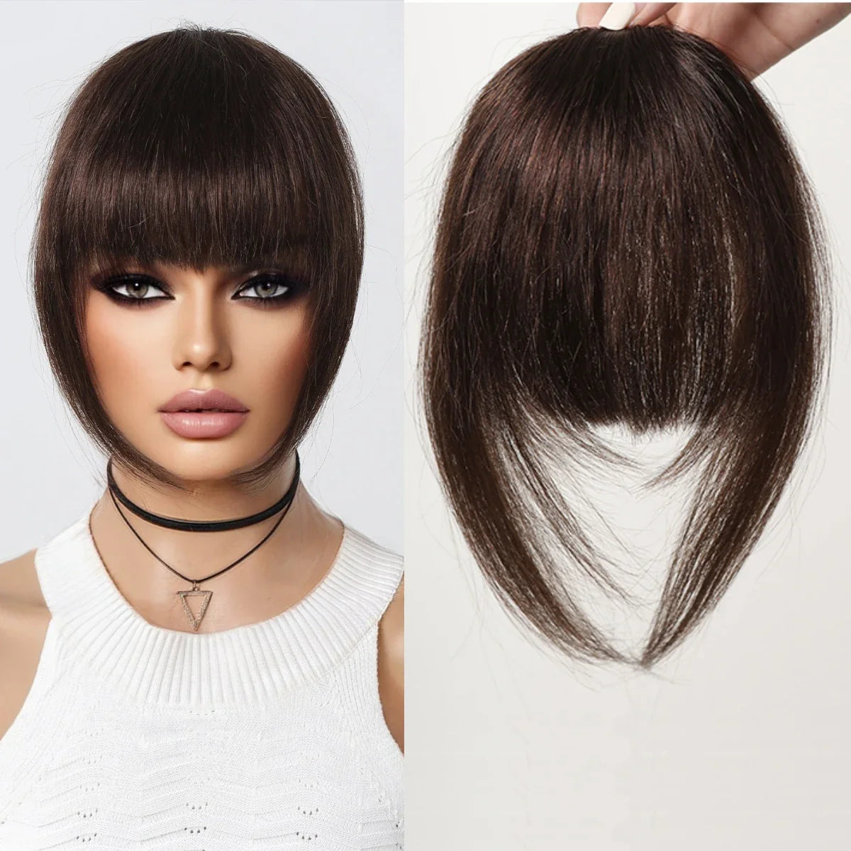 Clip-In Human Hair Bangs with Temples – Natural French Fringe Hairpiece | Silkara™ Hair Extensions