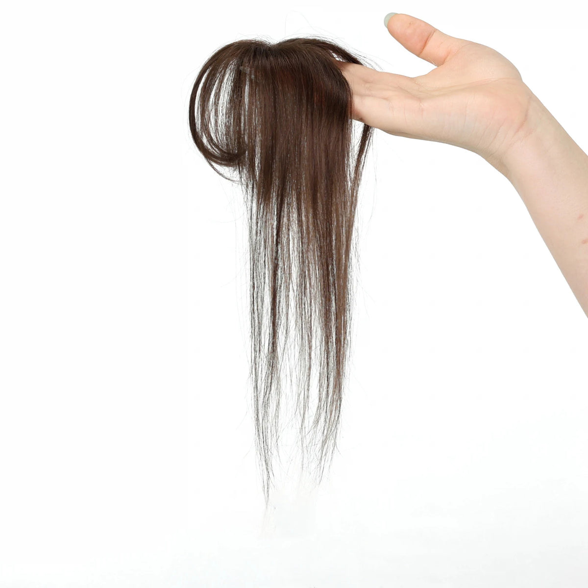 Warm chestnut brown fringe hairpiece held by its base