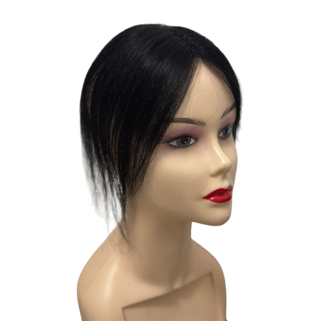 Clip-Free Human Hair Topper with Fringe – Invisible Lace Hair Piece