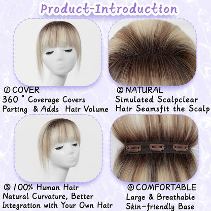 Ombre Bleach Blonde Clip-In Human Hair Bangs – 5” 3D Wispy Hairpiece for Women