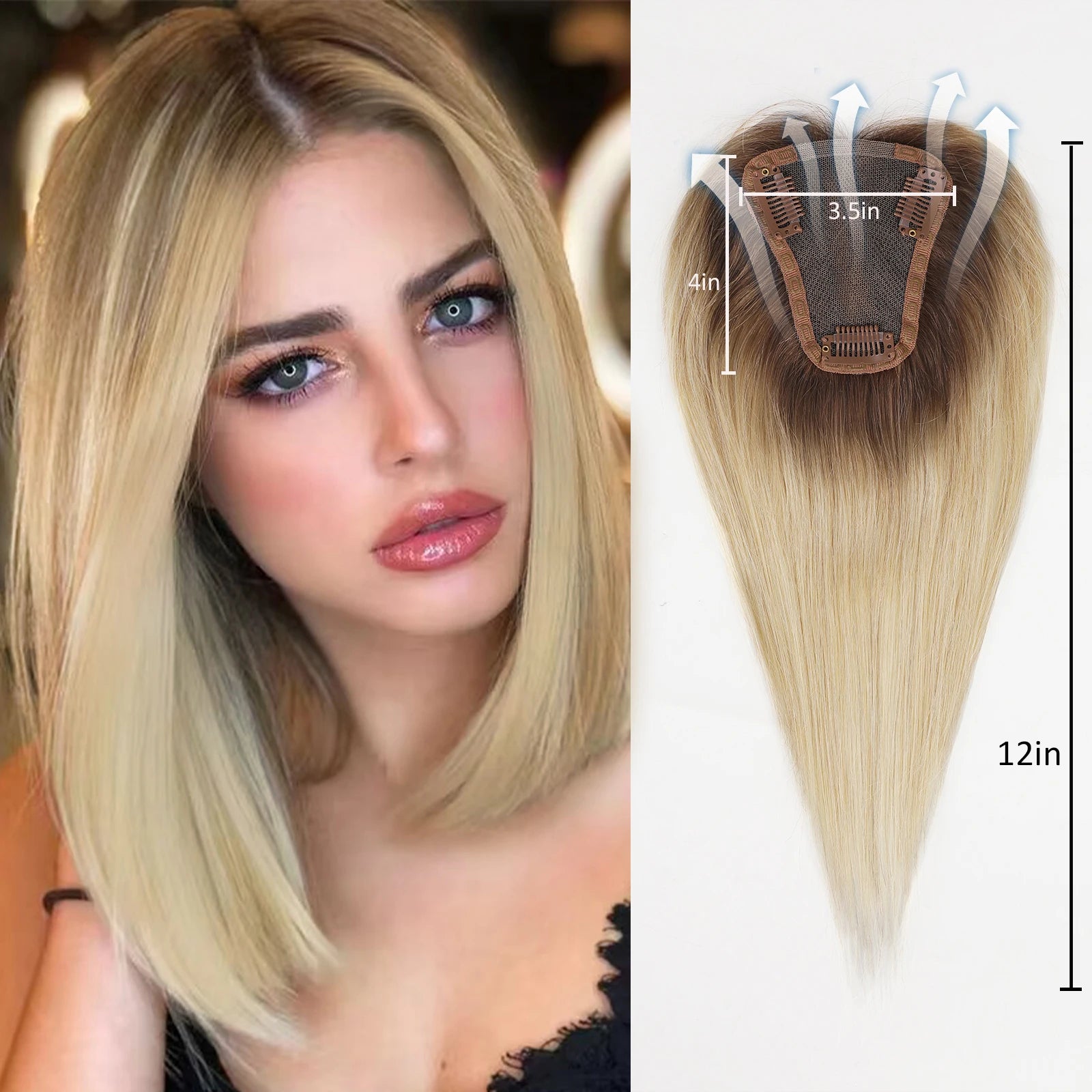 Ombre Ash Blonde Human Hair Topper | Silk Base Remy Hair Topper for Thinning Hair