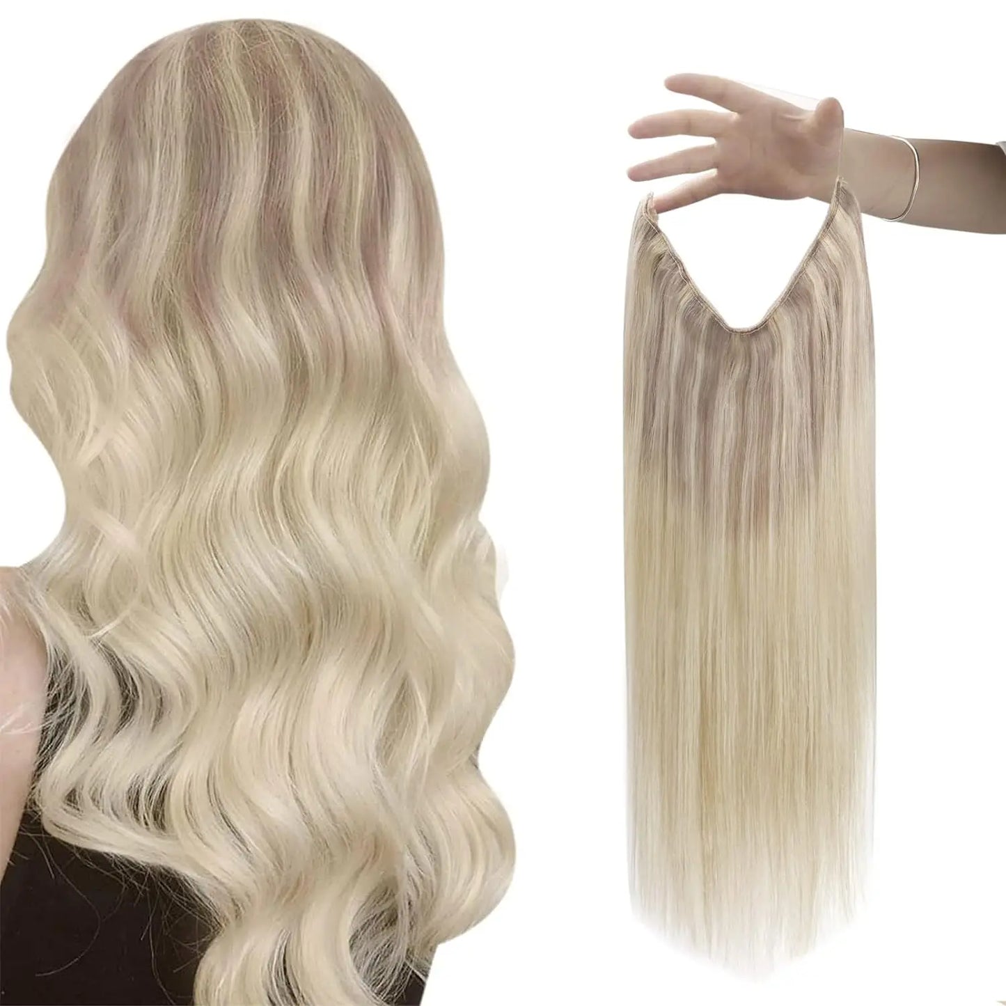 Invisible Wire Human Hair Extensions – One Piece Halo Weft with Clips (12–20”)