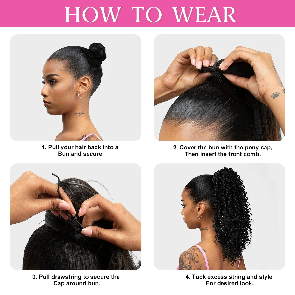 Silkara™ Afro Kinky Curly Drawstring Ponytail 16 Inch Clip In