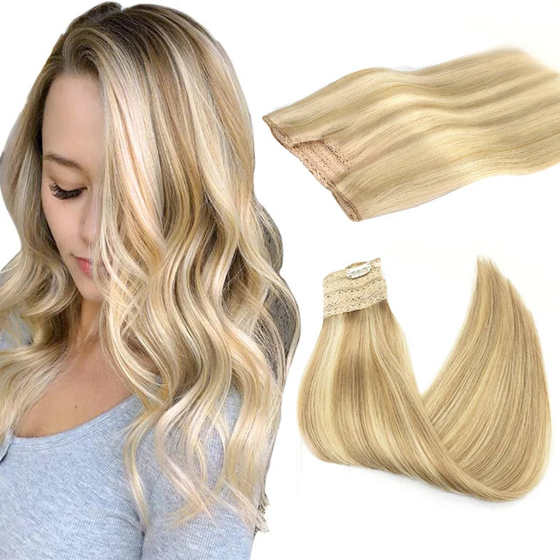 Human Hair Wire Extensions – Invisible Halo Clip-In Straight Remy Hair