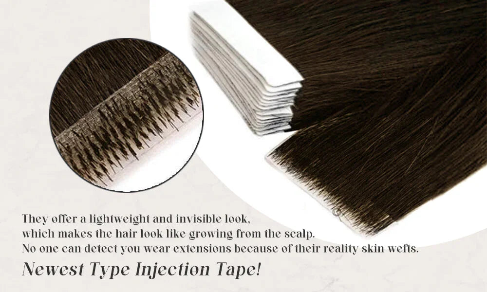 Virgin Remy Tape-In Hair Extensions – Invisible Injection Tape, Double Drawn, Natural Straight (20pcs)