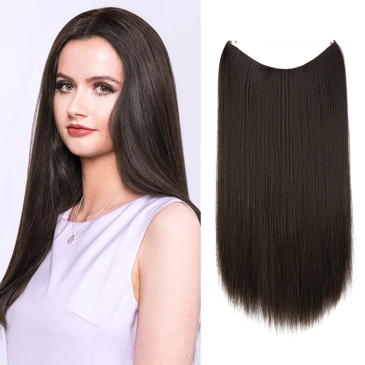 Silkara™ Secret Halo Hair Extensions 18, 22 Inches (Straight-No Clip)