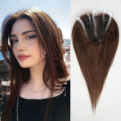 Brown Mixed Blonde Human Hair Topper – 12” Straight Lace Base Clip-In Hairpiece
