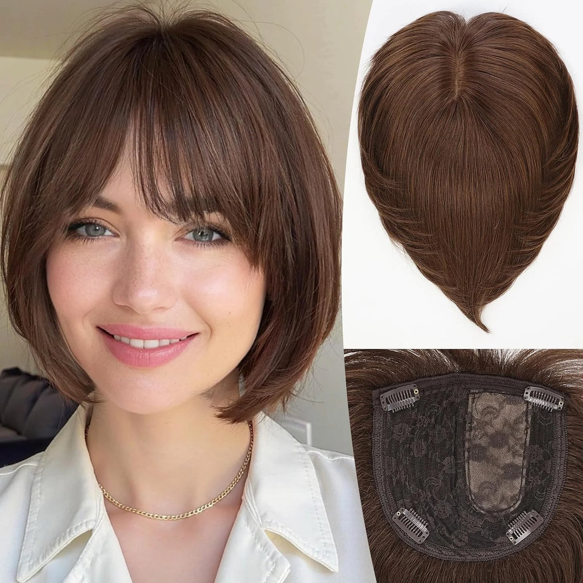 Bob Base 10” Silk Base Human Hair Topper with Bangs | Ombre Blonde Bob – Silkara ...