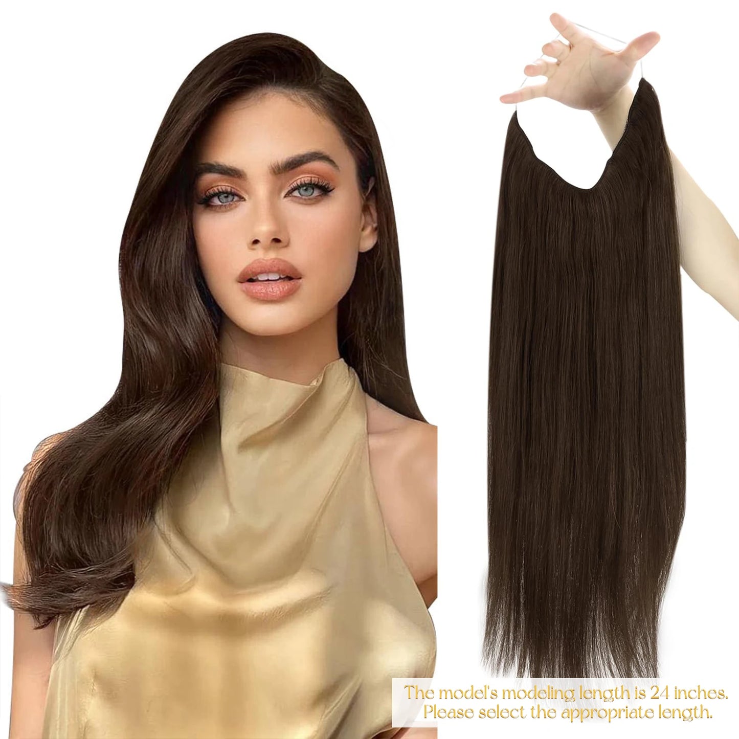 Invisible Wire Human Hair Extensions – One Piece Halo Weft with Clips (12–20”)