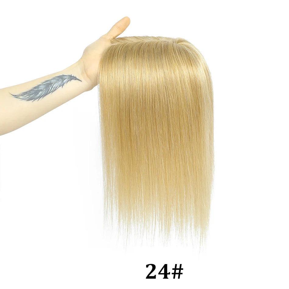 Human Hair Topper with Bangs – Natural Crown Coverage 12 × 13 cm