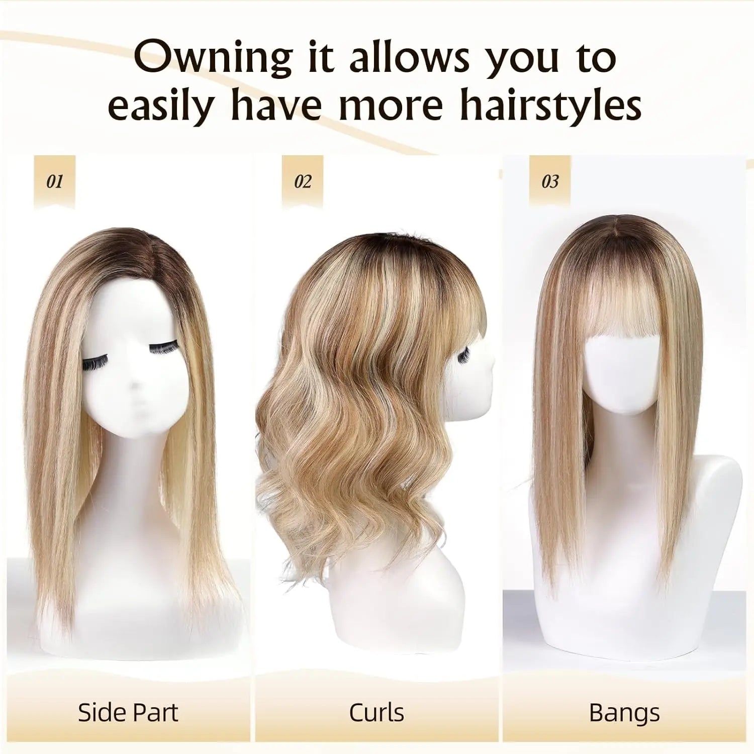 16” Full Coverage Human Hair Topper – Large 9×9 Silk Base Brown Highlights