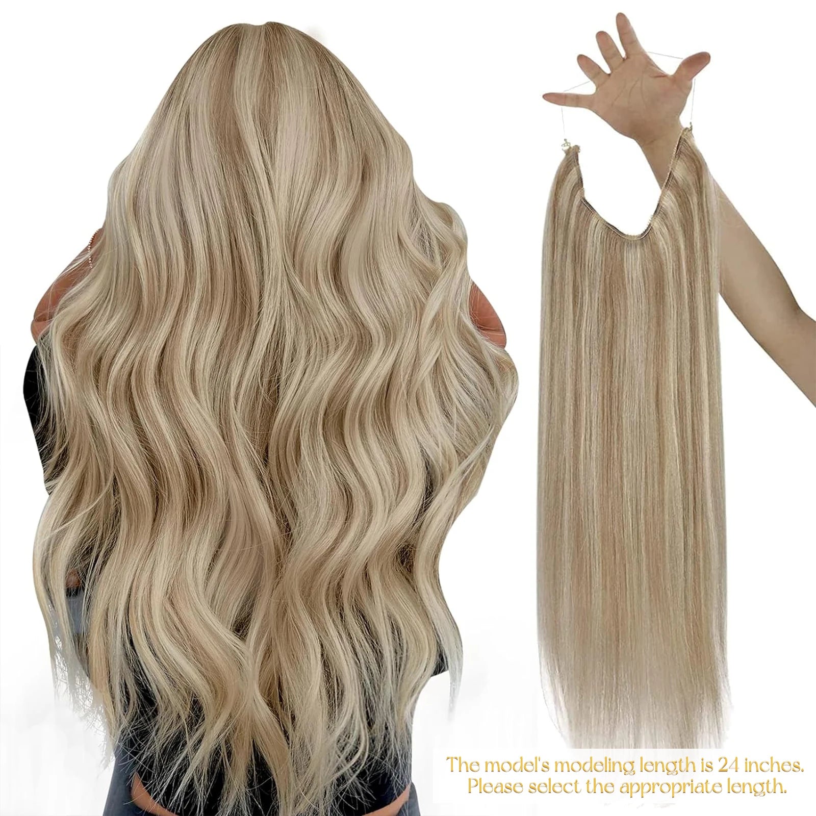 Invisible Wire Human Hair Extensions – One Piece Halo Weft with Clips (12–20”)