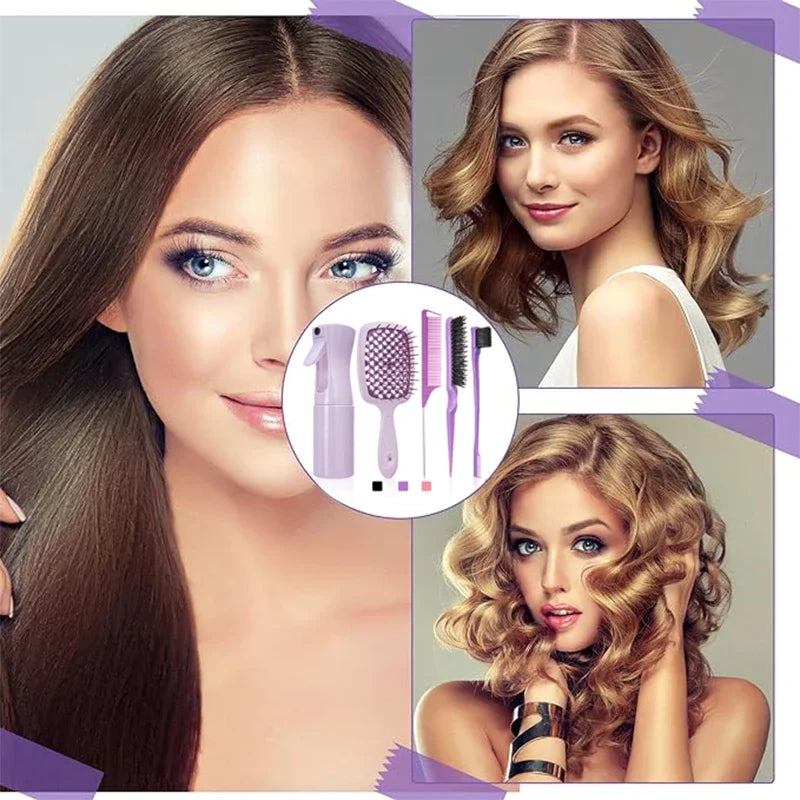 Detangling Hair Brush & Comb Set – Curved Brush, Rat Tail Comb & Edge Styling Tools