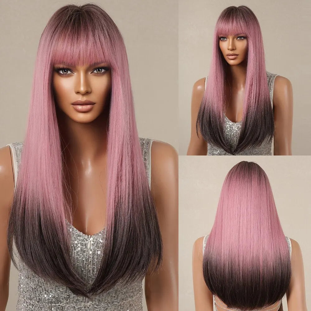 Black Long Straight Wig for Women – Heat Resistant Synthetic Daily & Cosplay Wig